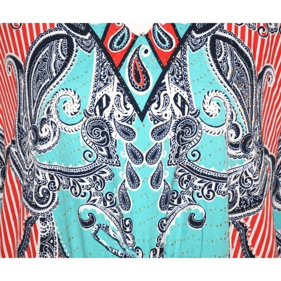 Riviera Sun Caftan Patio Dress Colorful Studded Size Free Plus Paisleys V-Neck - Picture 3 of 12